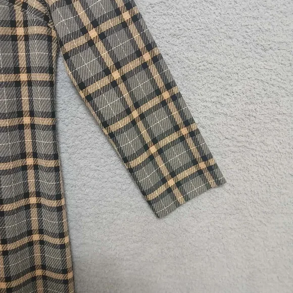 H&M Mod Plaid Long Sleeve Mini Shift Dress Size M Academia Old Money Neutral - Picture 5 of 14